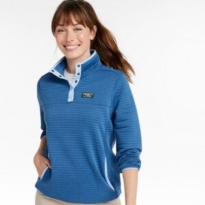 L.L. Bean Women's Striped Blue Quarter-Button Sweatshirt
